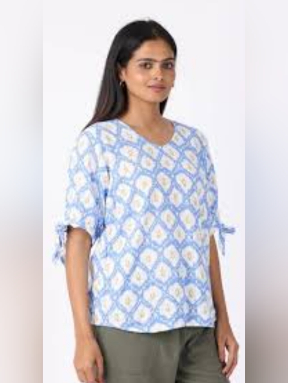🌠 Erika Light Blue Patterned Tie-Sleeve Tunic